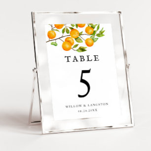 Tarjeta De Mesa Número de tabla de Boda Rústico de Citrus naranja