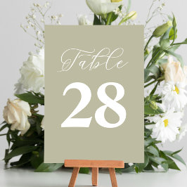 Tarjeta De Mesa Número de tabla de boda Sage Verde simple
