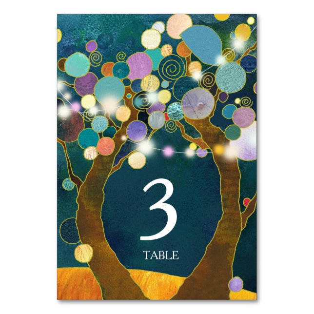 Tarjeta De Mesa Número de tabla de Boda Verde azulado de árbol de  (Anverso)