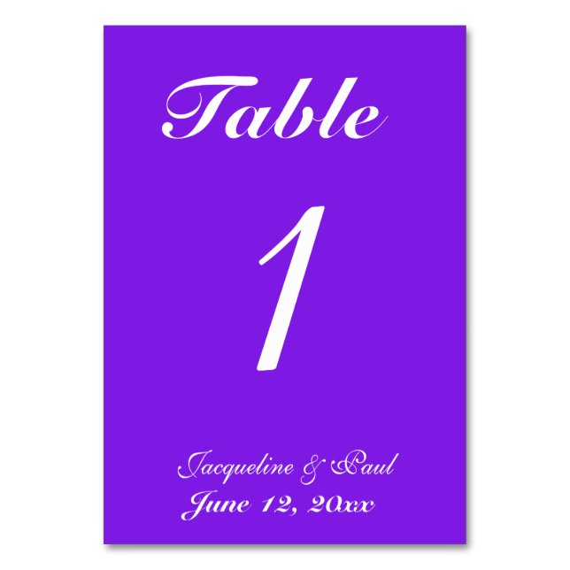 Tarjeta De Mesa Número de tabla de Boda violeta (Anverso)