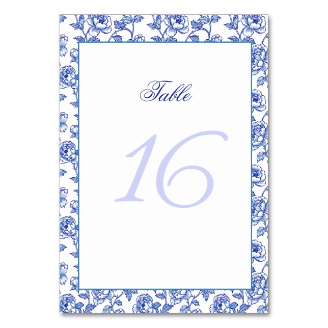 Tarjeta De Mesa Número de tabla de Bodas azul y blanco (Anverso)