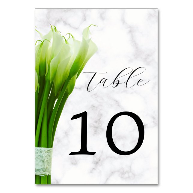 Tarjeta De Mesa Número de tabla de Bodas de Calla blanca Lily Flor (Anverso)