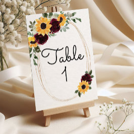 Tarjeta De Mesa Número de tabla de Bodas de girasol y Rosas rusos
