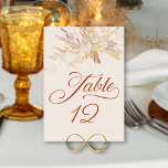 Tarjeta De Mesa Número de tabla de bodas de la Foliage botánica cr<br><div class="desc">Tarjeta de número de tabla de crema con caligrafía elegante y número personalizado. Este diseño botánico tiene un dosel de foliage acuarela con ramo de hojas en cascada en tonos rojizos de canela crema de color amarillo y oro. Elegante y frondoso diseño con un estilo moderno y una rica paleta...</div>