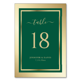 Tarjeta De Mesa Número de tabla de Bodas de oro y verde esmeralda