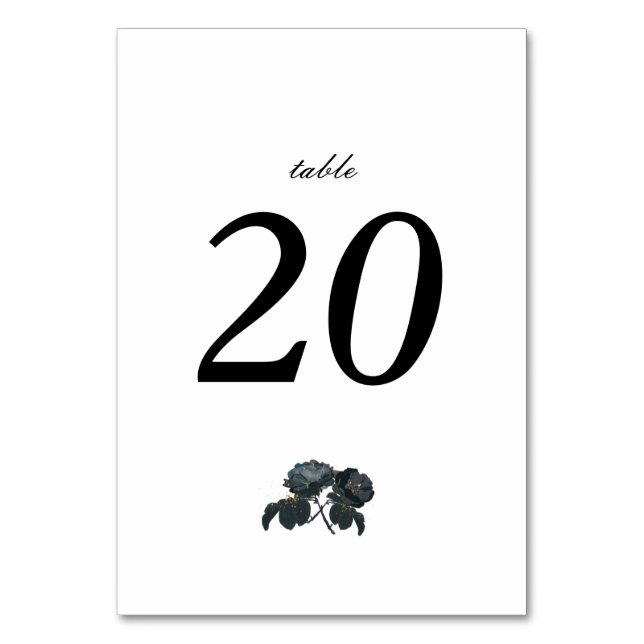 Tarjeta De Mesa Número de tabla de Bodas de rosas negras y blancas (Anverso)