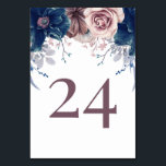 Tarjeta De Mesa Número de tabla de Bodas florales azules de malva<br><div class="desc">Flores malvas y azul marino boda tarjetas de número de tabla</div>