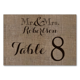 Tarjeta De Mesa Número de tabla de Bodas rusos Burlap personalizad