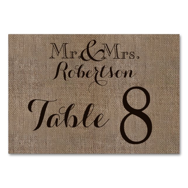 Tarjeta De Mesa Número de tabla de Bodas rusos Burlap personalizad (Anverso)