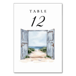 Tarjeta De Mesa Número de tabla de bodas rusticas en la playa