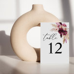 Tarjeta De Mesa Número de tabla de boho con flores rosadas y borgo<br><div class="desc">Vestir las mesas de su boda o fiesta con su tarjeta número de mesa de Boho Floral Rosa & Borgoña.</div>