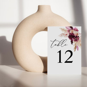 Tarjeta De Mesa Número de tabla de boho con flores rosadas y borgo