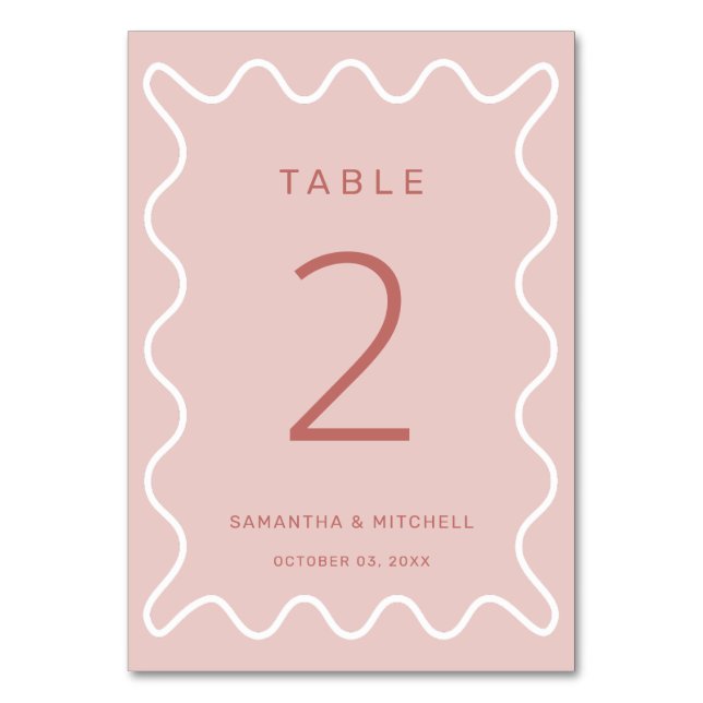 Tarjeta De Mesa Número de tabla de borde de onda rosa (Anverso)