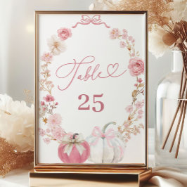 Tarjeta De Mesa Número de tabla de calabaza pequeña blanca y rosa