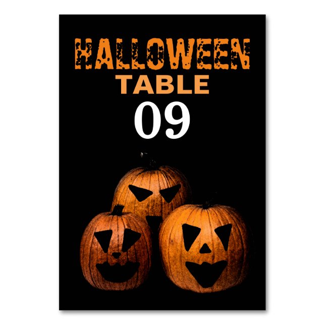 Tarjeta De Mesa Número de tabla de calabazas de Halloween (Anverso)