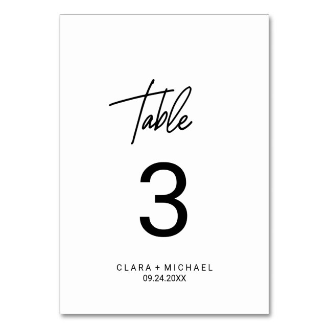 Tarjeta De Mesa Número de tabla de caligrafía caprichosa (Anverso)