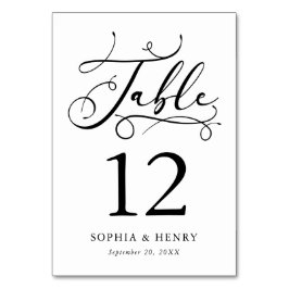 Tarjeta De Mesa Número de tabla de caligrafía caprichosa en blanco