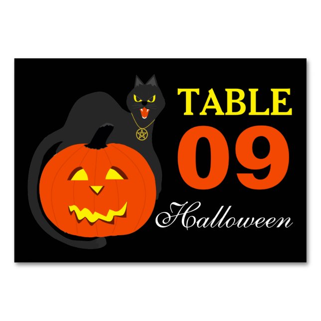 Tarjeta De Mesa Número de tabla de Cat on Pumpkin Halloween (Anverso)