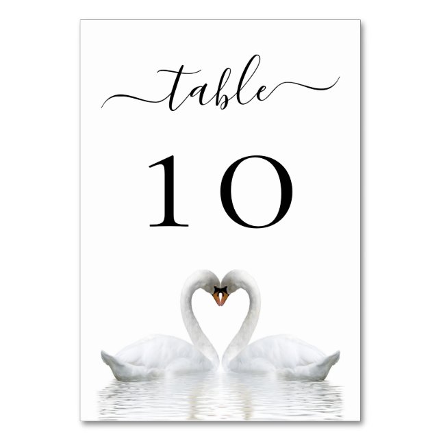 Tarjeta De Mesa número de tabla de cisnes blancos bodas (Anverso)