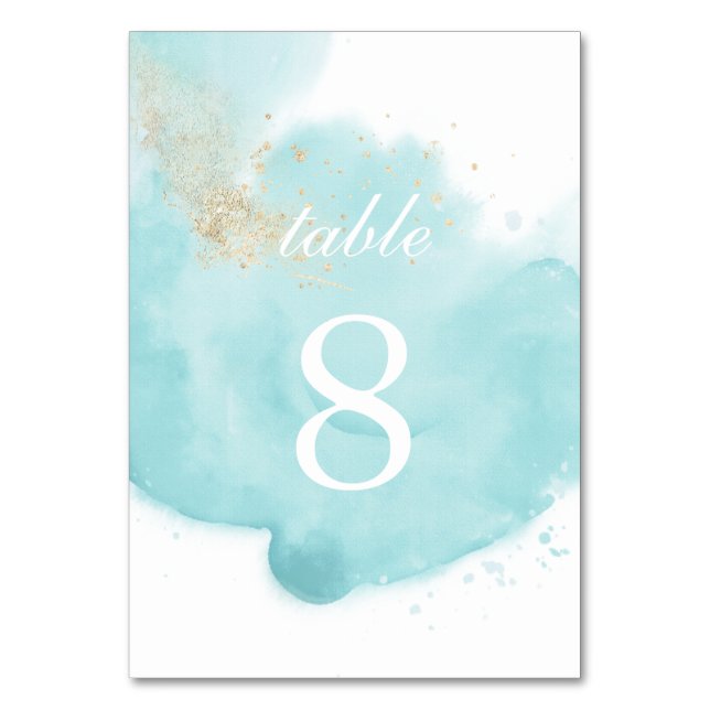 Tarjeta De Mesa Número de tabla de color de agua turquesa (Anverso)