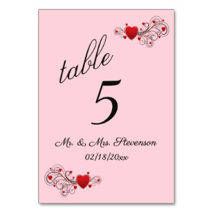 Tarjeta De Mesa Número de tabla de corazón