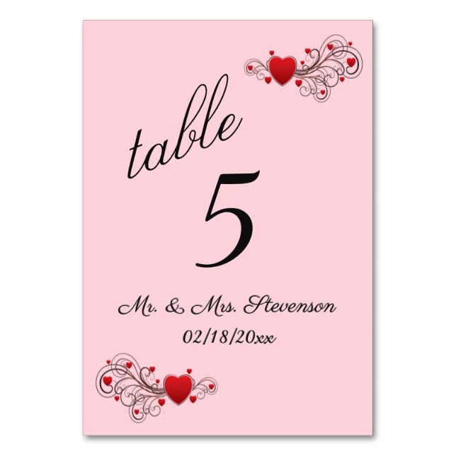 Tarjeta De Mesa Número de tabla de corazón (Anverso)