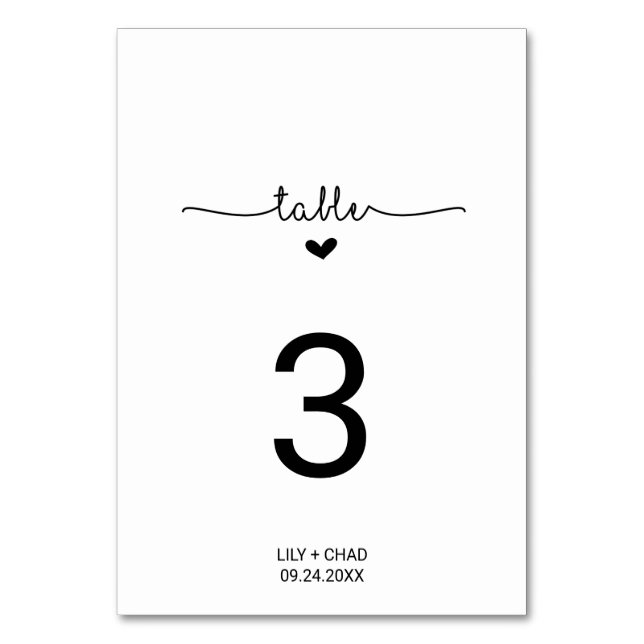 Tarjeta De Mesa Número de tabla de corazones de amor (Anverso)