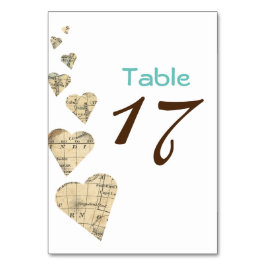 Tarjeta De Mesa Número de tabla de Corazones de Mapa de Vintage