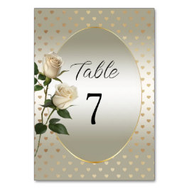 Tarjeta De Mesa Número de tabla de corazones de oro de rosas blanc