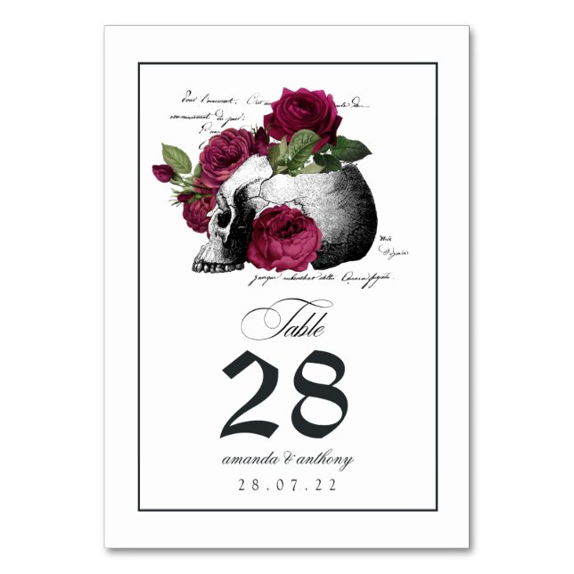 Tarjeta De Mesa Número de tabla de cráneo gótica (Anverso)