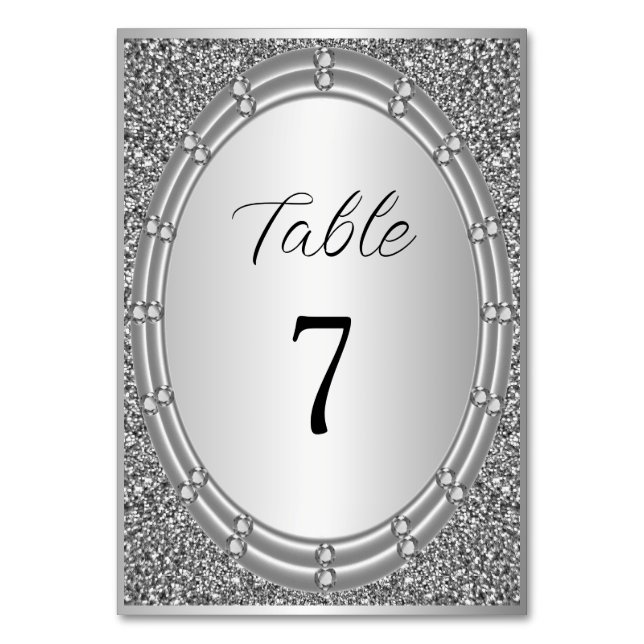 Tarjeta De Mesa Número de tabla de cuadro de Purpurina plateado (Anverso)