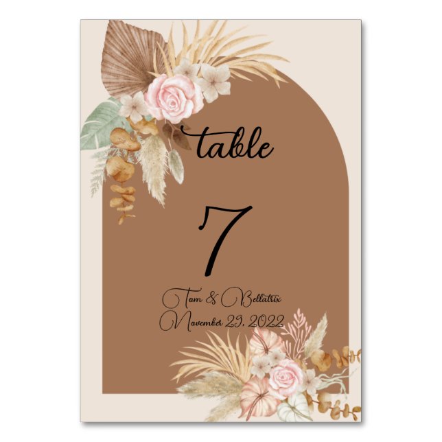 Tarjeta De Mesa Número de tabla de diseño floral bohemio (Anverso)