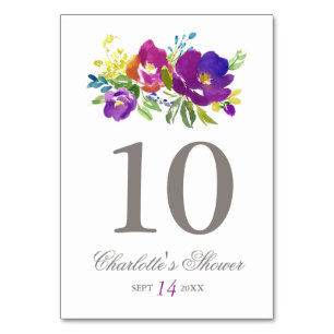 Tarjeta De Mesa Número de tabla de ducha de novia romántica violet