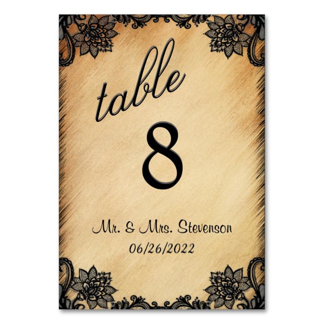 Tarjeta De Mesa Número de tabla de encaje rústico (Anverso)