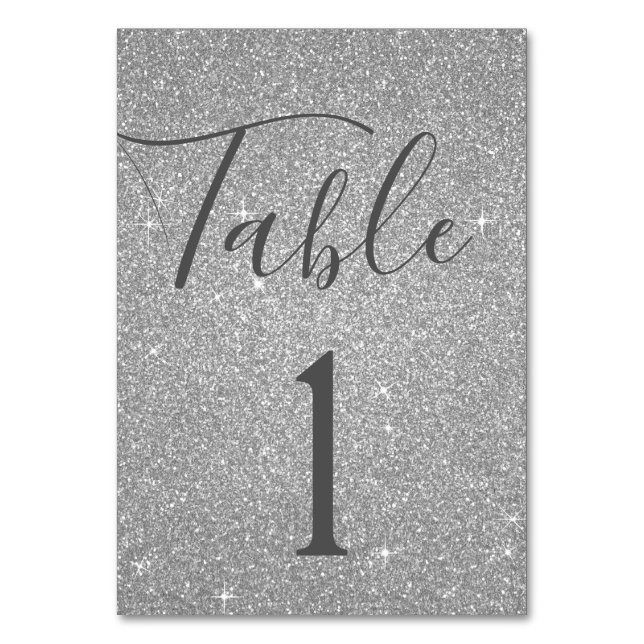 Tarjeta De Mesa Número de tabla de esparkle plateado de lujo (Reverso)