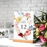 Tarjeta De Mesa Número de tabla de floraciones multicolor de prima<br><div class="desc">Vestir sus mesas bodas o fiestas con su tarjeta de número de tabla de primavera multicolor florals. Hechos con flores acuáticas de color rosa,  rojo,  blanco,  azul y amarillo pintadas a mano.</div>