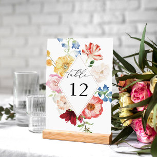 Tarjeta De Mesa Número de tabla de floraciones multicolor de prima