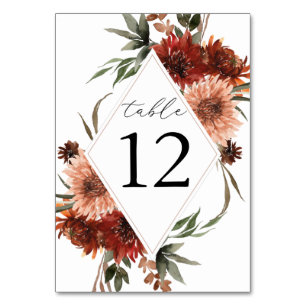 Tarjeta De Mesa Número de tabla de floraciones rusticas de tierra 