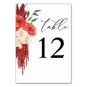 Tarjeta De Mesa Número de tabla de floral roja