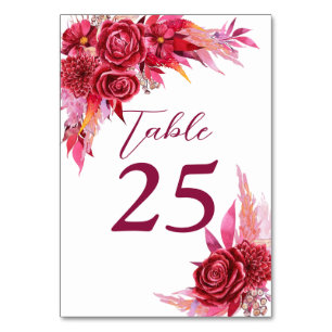 Tarjeta De Mesa Número de tabla de flores de magenta crimson burgu