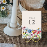 Tarjeta De Mesa Número de tabla de flores del país del Boda de flo<br><div class="desc">Número de la mesa de recepción de la boda de flores silvestres que se puede personalizar con cualquier número de mesa, decorado con flores silvestres acuáticas. Este rústico diseño botánico rústico tiene un borde de bonito de flores silvestres que incluyen cabeza de seda y trébol de mariposa y flor de...</div>