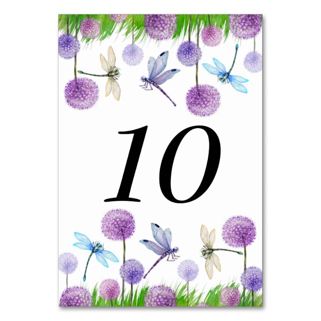 Tarjeta De Mesa Número de tabla de flores moradas (Anverso)