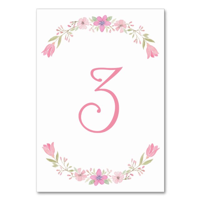 Tarjeta De Mesa Número de tabla de flores rosadas (Anverso)