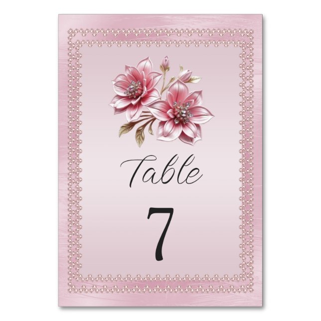 Tarjeta De Mesa Número de tabla de flores rosadas modernas (Anverso)