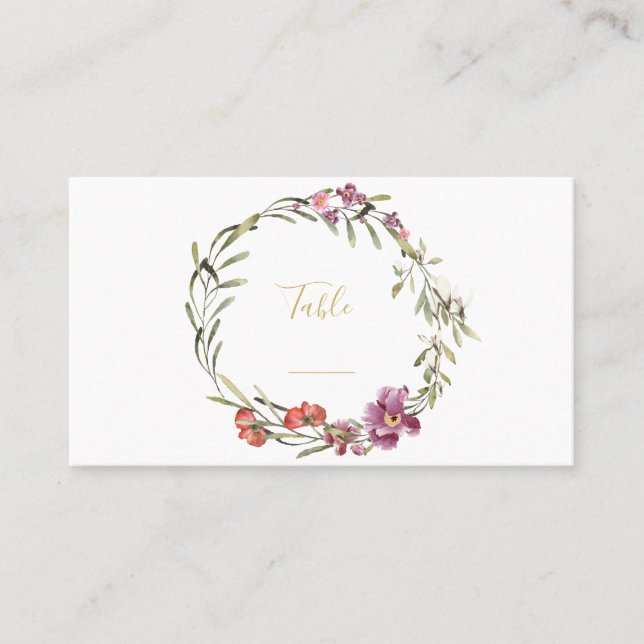 Tarjeta De Mesa Número de tabla de flores rosadas y púrpuras (Anverso)