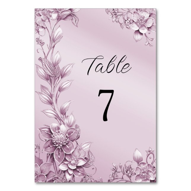 Tarjeta De Mesa Número de tabla de follaje floral rosa (Anverso)