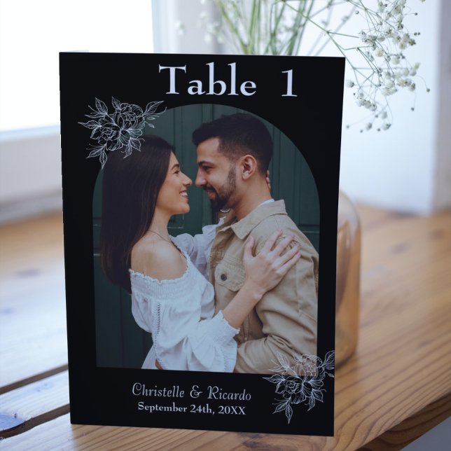 Tarjeta De Mesa Número de tabla de fotos de boda negro caprichoso (Subido por el creador)