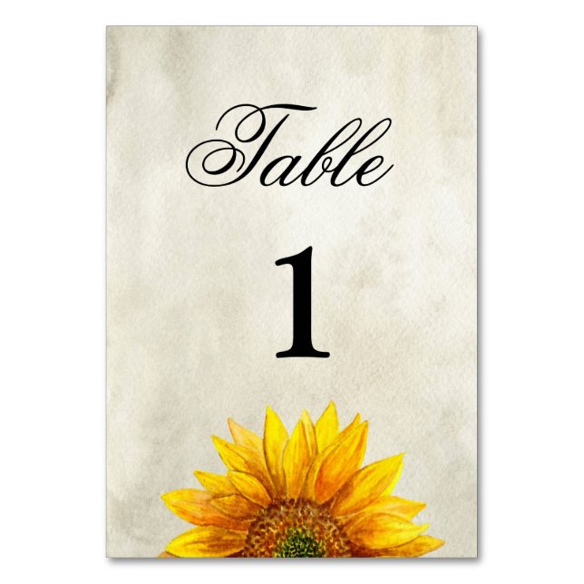 Tarjeta De Mesa Número de tabla de girasol. Rústico boda. País (Anverso)