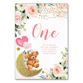 Tarjeta De Mesa Número de tabla de globo rosa de oso