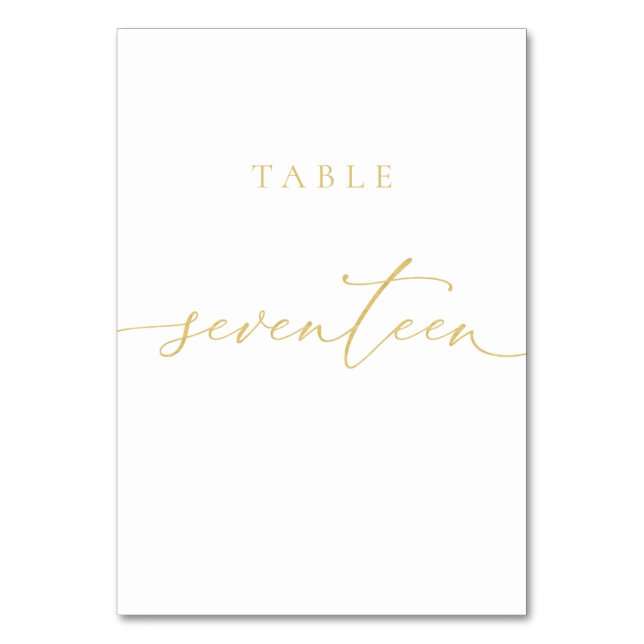 Tarjeta De Mesa Número De Tabla De Guión Elegante De Oro Diecisiet (Anverso)